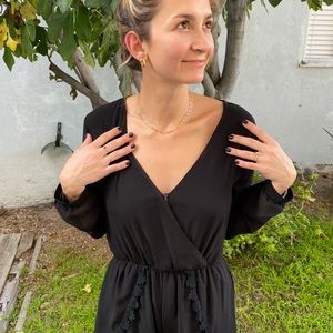 Long sleeve, black romper with lace detail